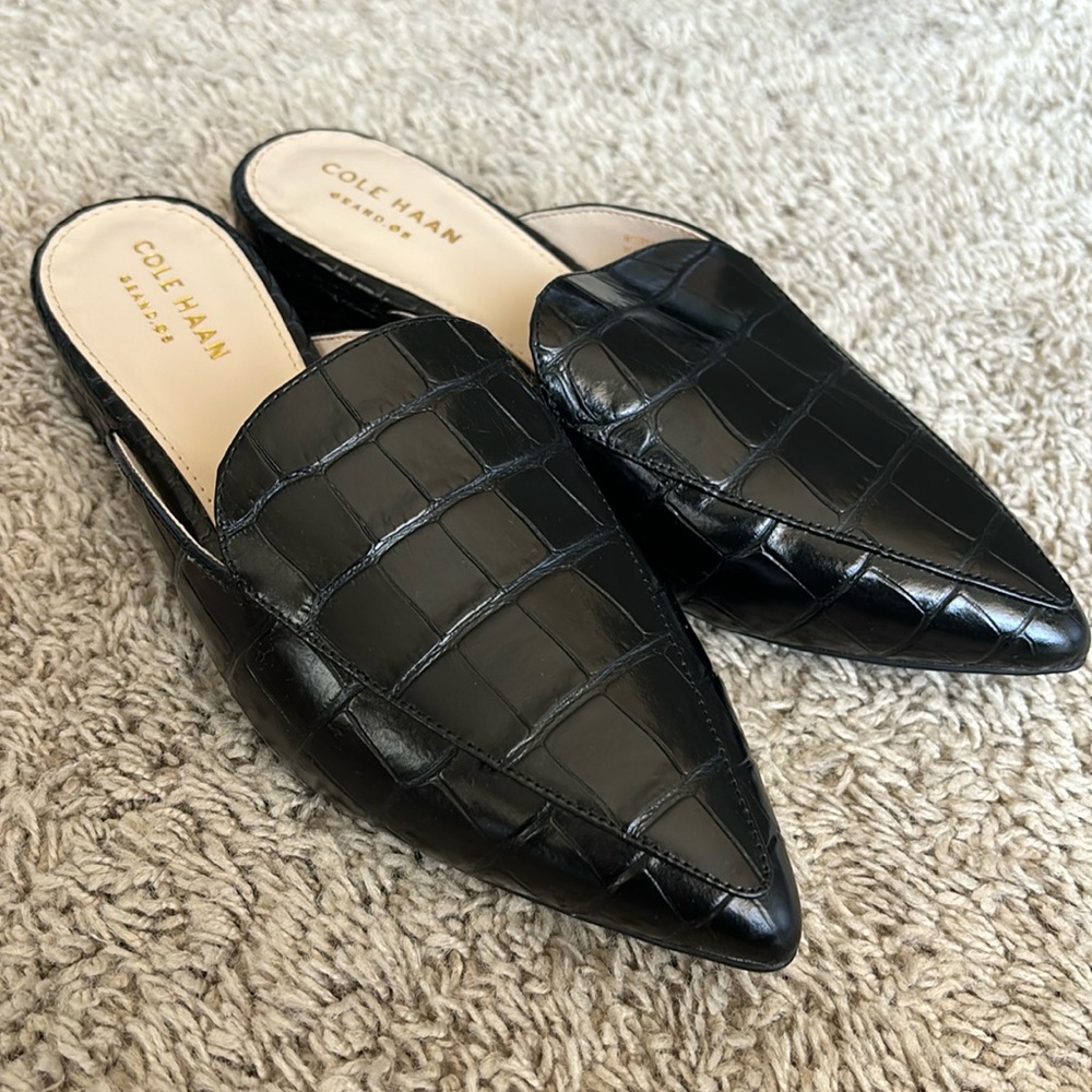 Cole Haan brand new black piper croc Mule